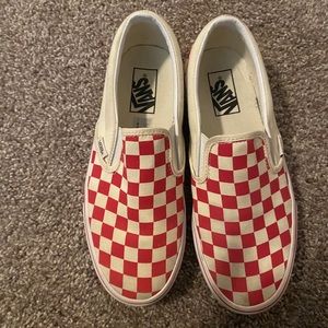 White red slip on vans